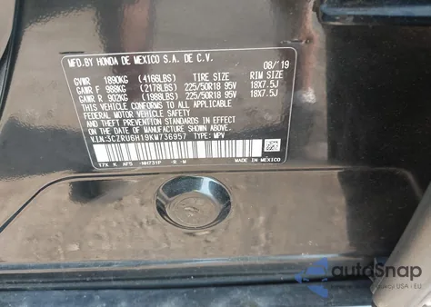 2019 Honda Hr-V Sport из США, поврежденный, VIN 3CZRU6H19KM736957